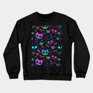 Neon cat skull bones Halloween pattern Crewneck Sweatshirt